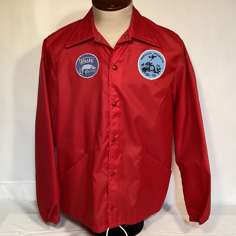 Hawaiian Flyaway & Alaska Salmon Vintage 80s Red Windbreaker by Gem Sportswear